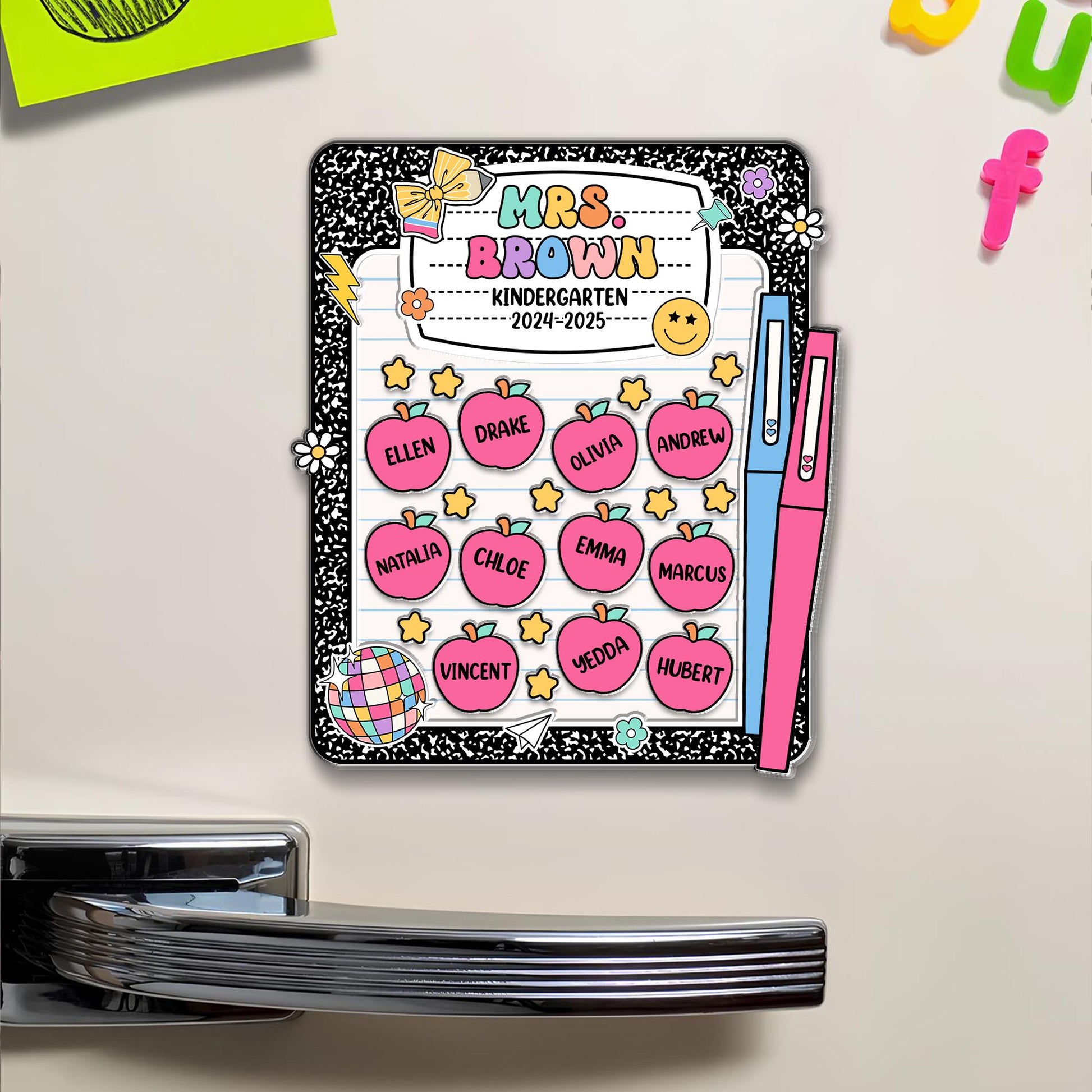 Custom Teacher Shaker Magnet, Composition Notebook Design