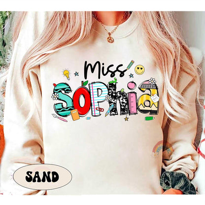 Personalized Teacher Shirt Back To School Shirt, Custom Teacher School Pattern Shirt, First Day Of School 1st Day, Teacher Appreciation Gift