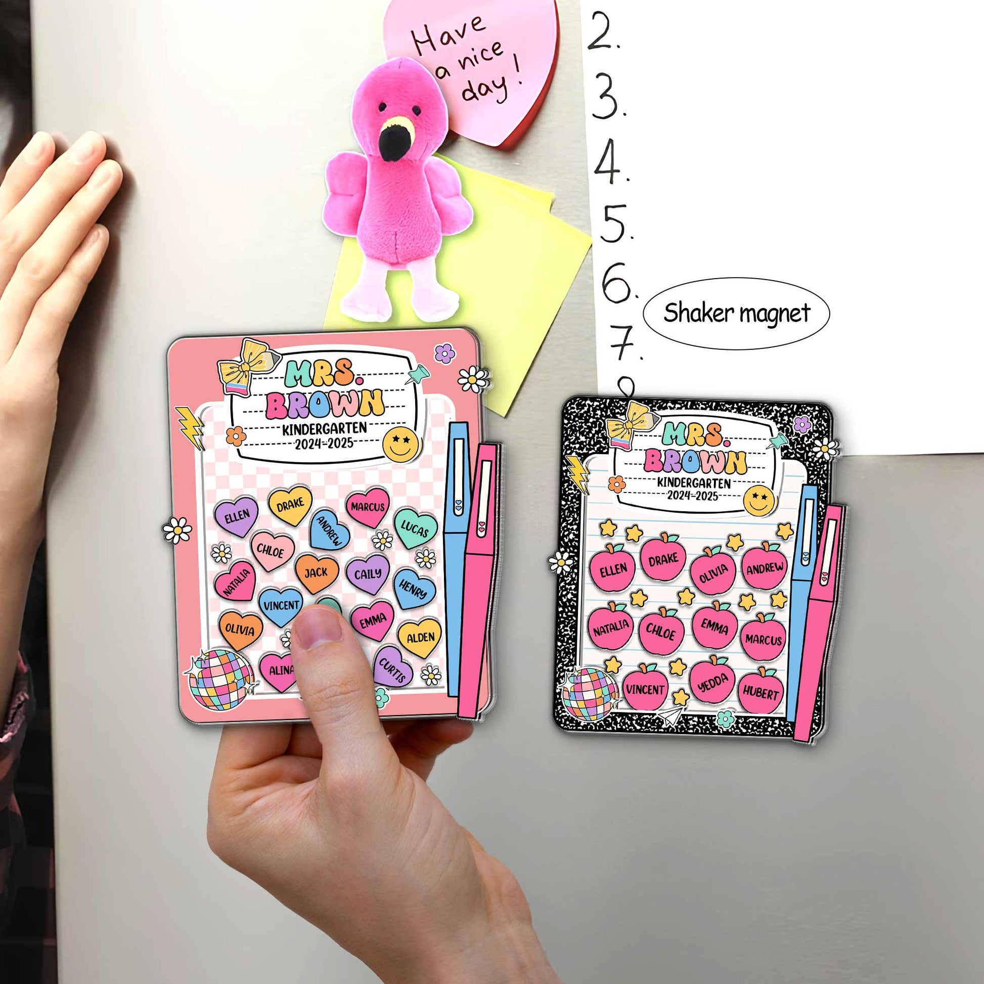 Kindergarten Teacher Appreciation Gift, Custom Teacher Shaker Magnet, Refrigerator Magnets, Back to School Gift, Composition Notebook Magnet