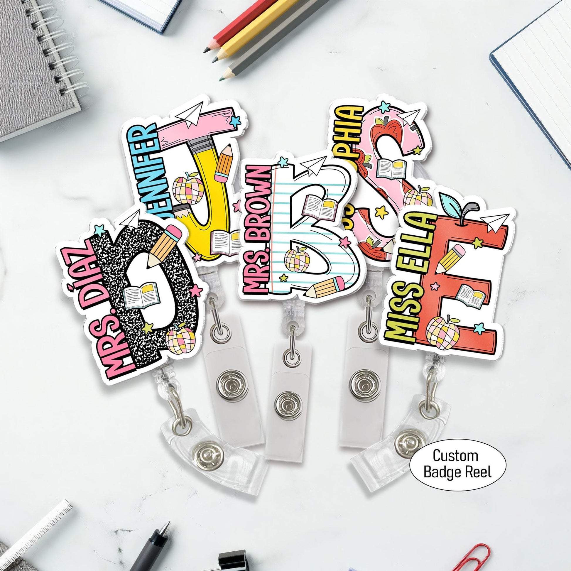 Personalized Teacher Badge Reel, Custom Teacher Name ID Holder Badge Reel, Retractable Badge Reel, Teacher Appreciation Gift, Back to School