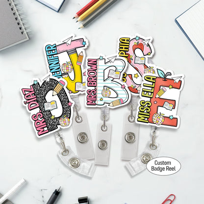 Personalized Teacher Badge Reel, Custom Teacher Name ID Holder Badge Reel, Retractable Badge Reel, Teacher Appreciation Gift, Back to School