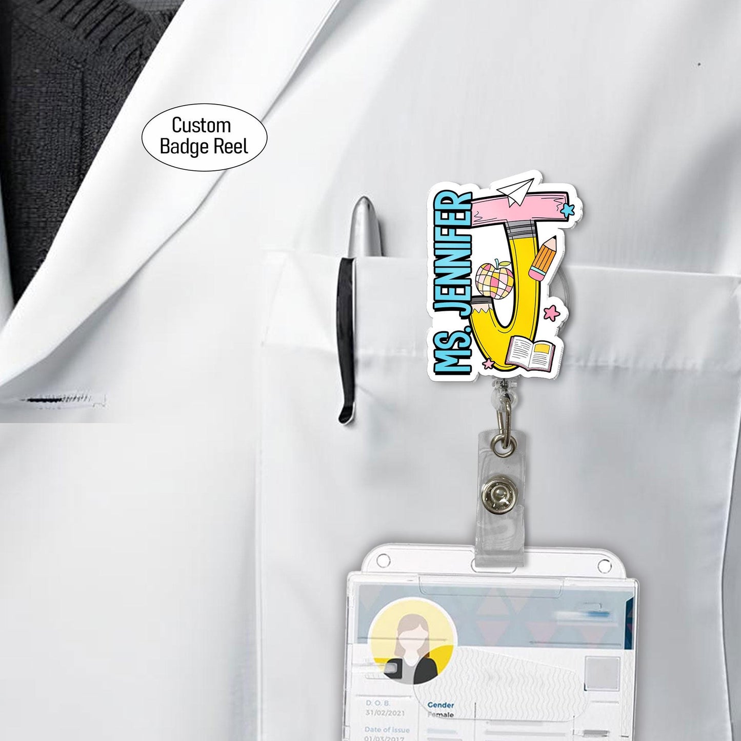 Personalized Teacher Badge Reel, Custom Teacher Name ID Holder Badge Reel, Retractable Badge Reel, Teacher Appreciation Gift, Back to School