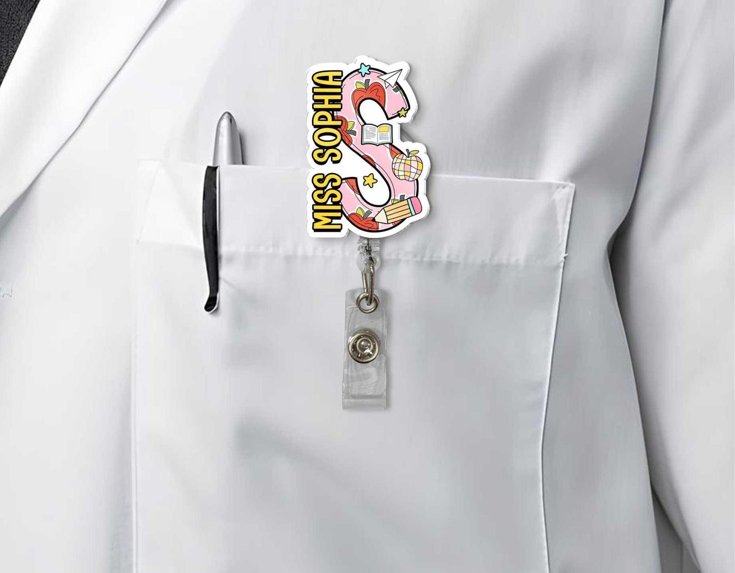 Personalized Teacher Badge Reel, Custom Teacher Name ID Holder Badge Reel, Retractable Badge Reel, Teacher Appreciation Gift, Back to School