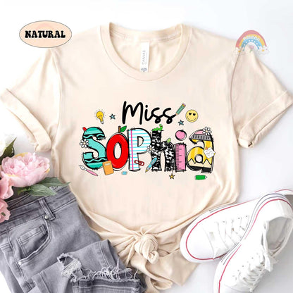 Personalized Teacher Shirt Back To School Shirt, Custom Teacher School Pattern Shirt, First Day Of School 1st Day, Teacher Appreciation Gift