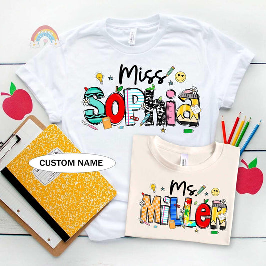 Personalized Teacher Shirt Back To School Shirt, Custom Teacher School Pattern Shirt, First Day Of School 1st Day, Teacher Appreciation Gift