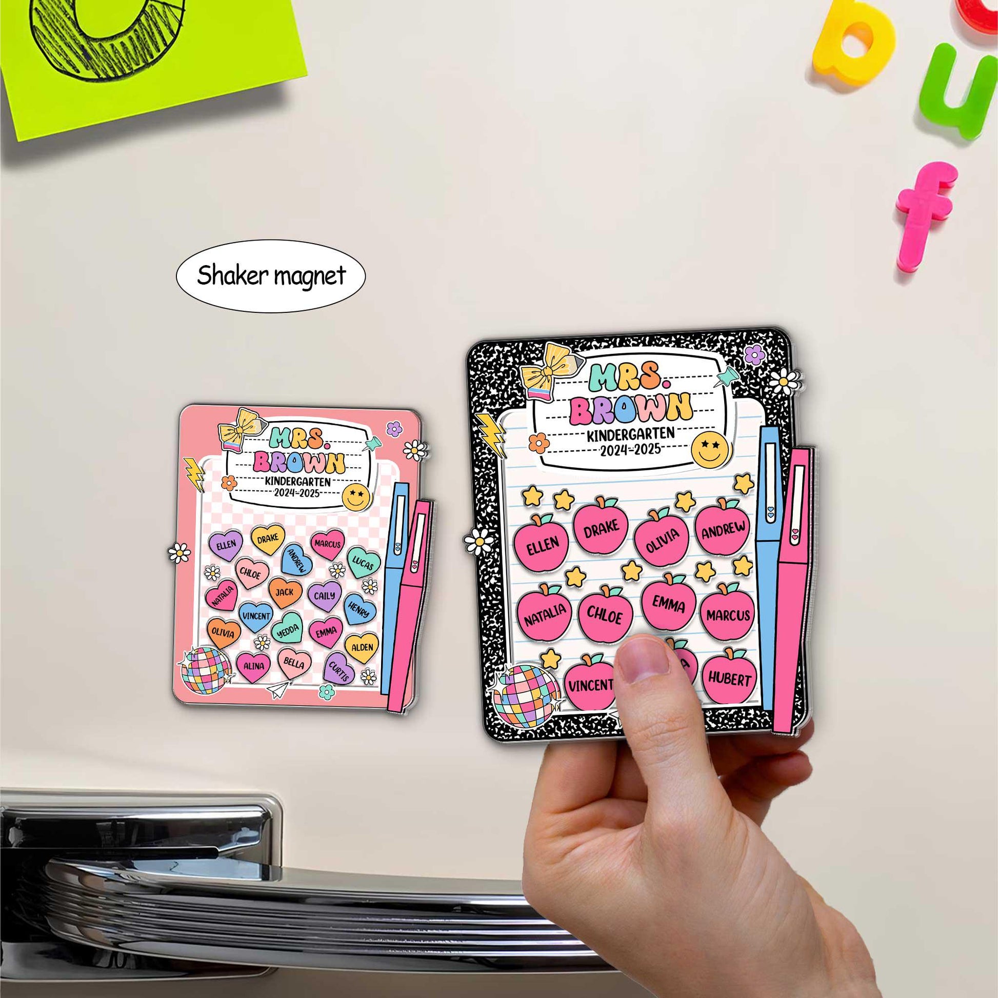 Custom Teacher Shaker Magnet, Composition Notebook Design