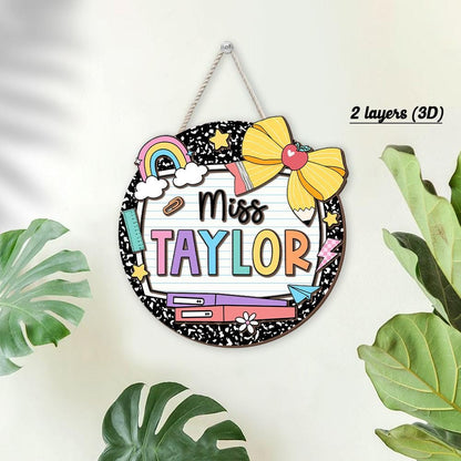 Teacher Appreciation Gift, Custom Teacher Door Hanger Composition Book 3D Wooden Sign, Teacher Name Class Welcome Sign, Back To School Gift