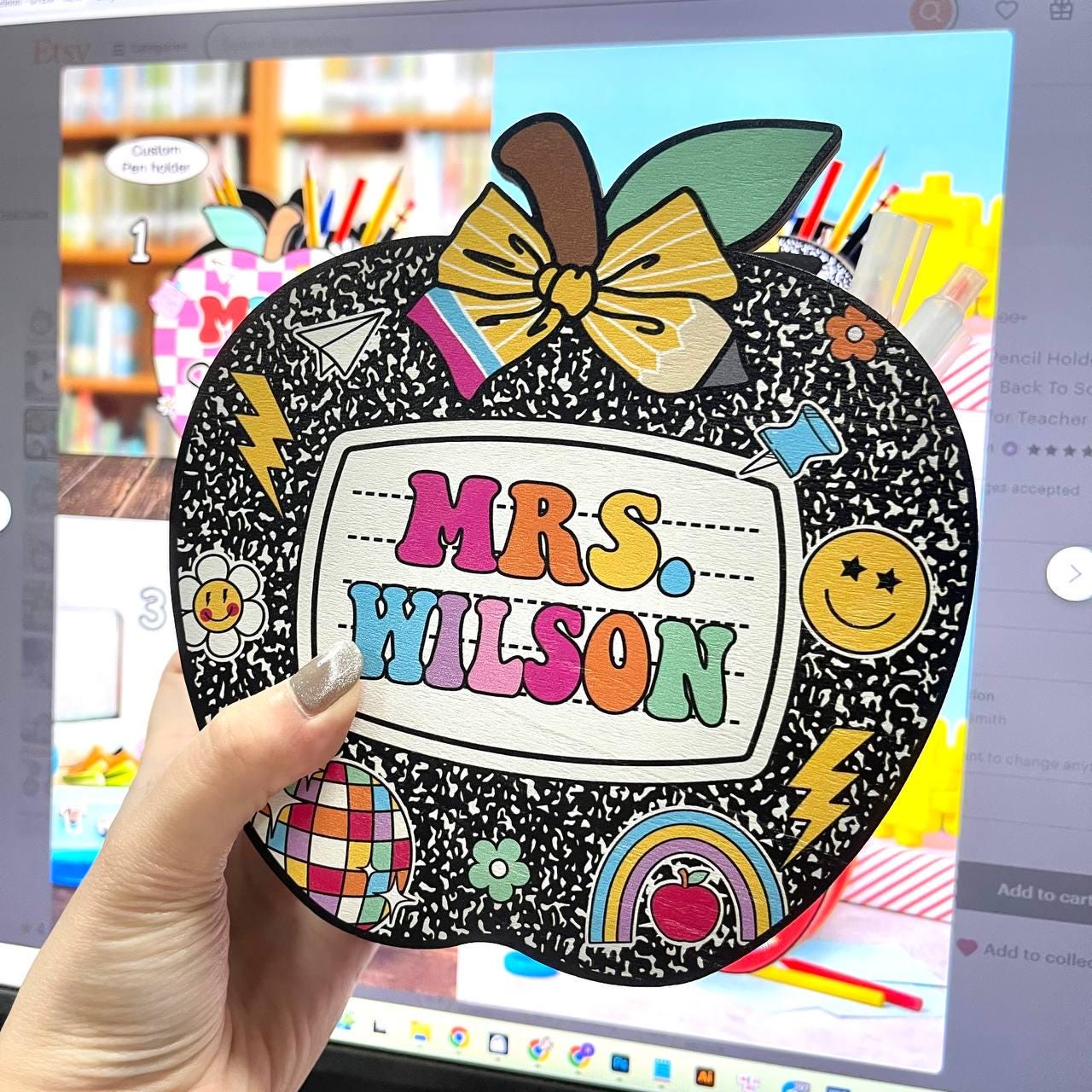 Custom Teacher Pencil Holder, Teacher Gift, Teacher Appreciation Gift, Back To School Gift, Teacher Desk Decor Apple Gift for Teacher