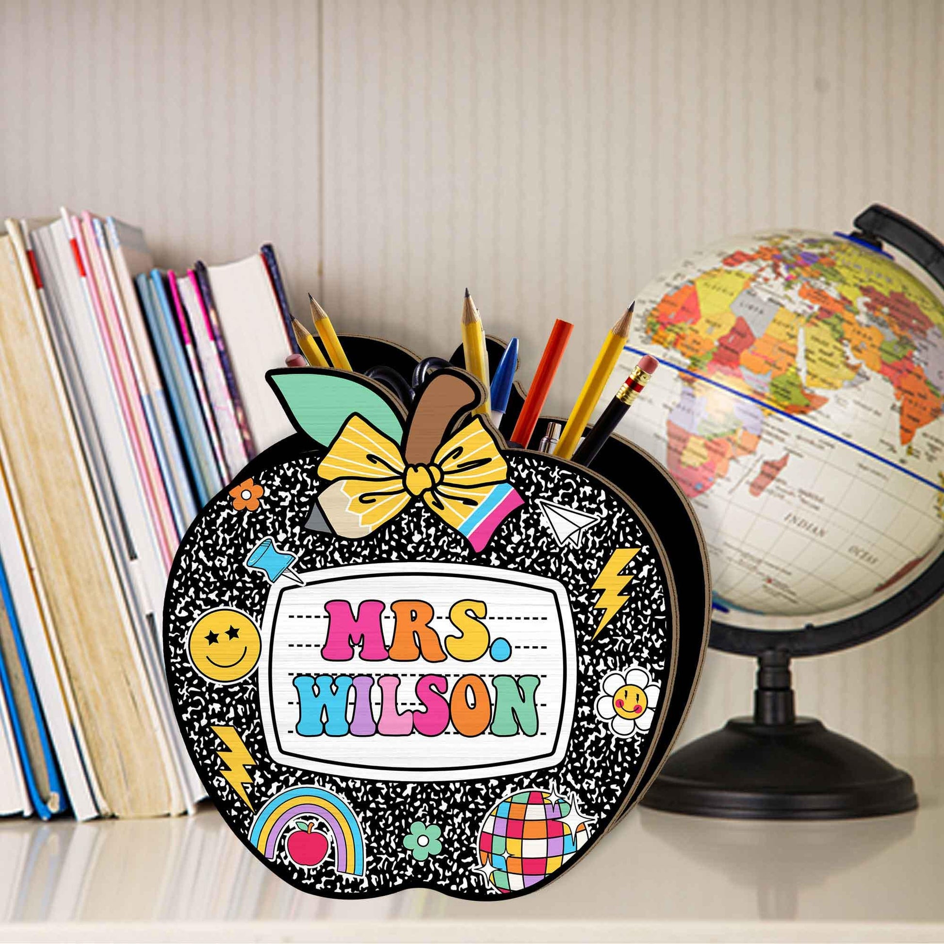 Custom Teacher Pencil Holder, Teacher Gift, Teacher Appreciation Gift, Back To School Gift, Teacher Desk Decor Apple Gift for Teacher