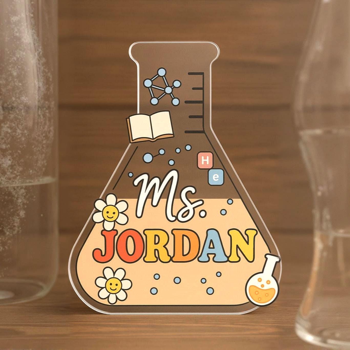 Custom Science Teacher Desk Plaque, Personalized Science Lab Teacher, Teacher Name Plate Acrylic Plaque, Custom Name Sign, Back To School