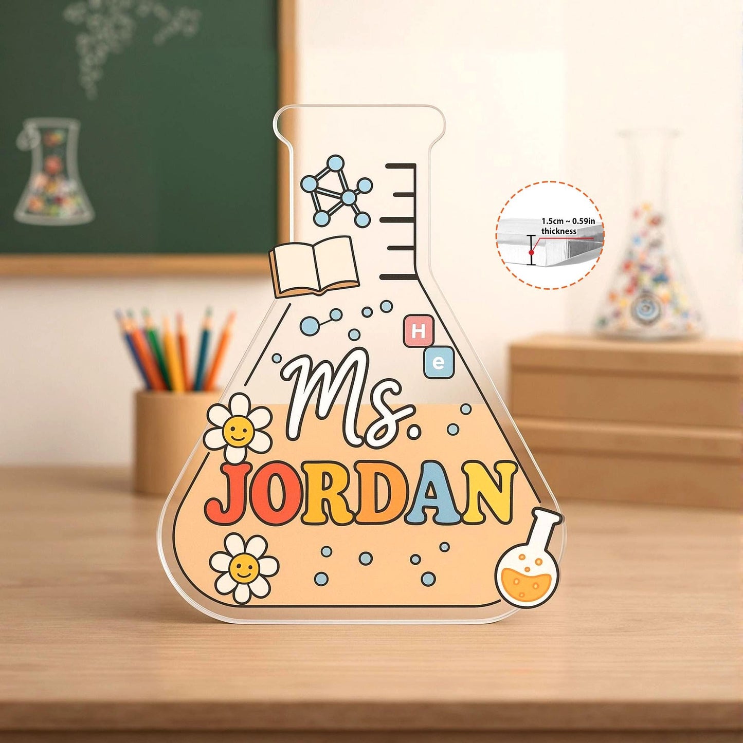Custom Science Teacher Desk Plaque, Personalized Science Lab Teacher, Teacher Name Plate Acrylic Plaque, Custom Name Sign, Back To School