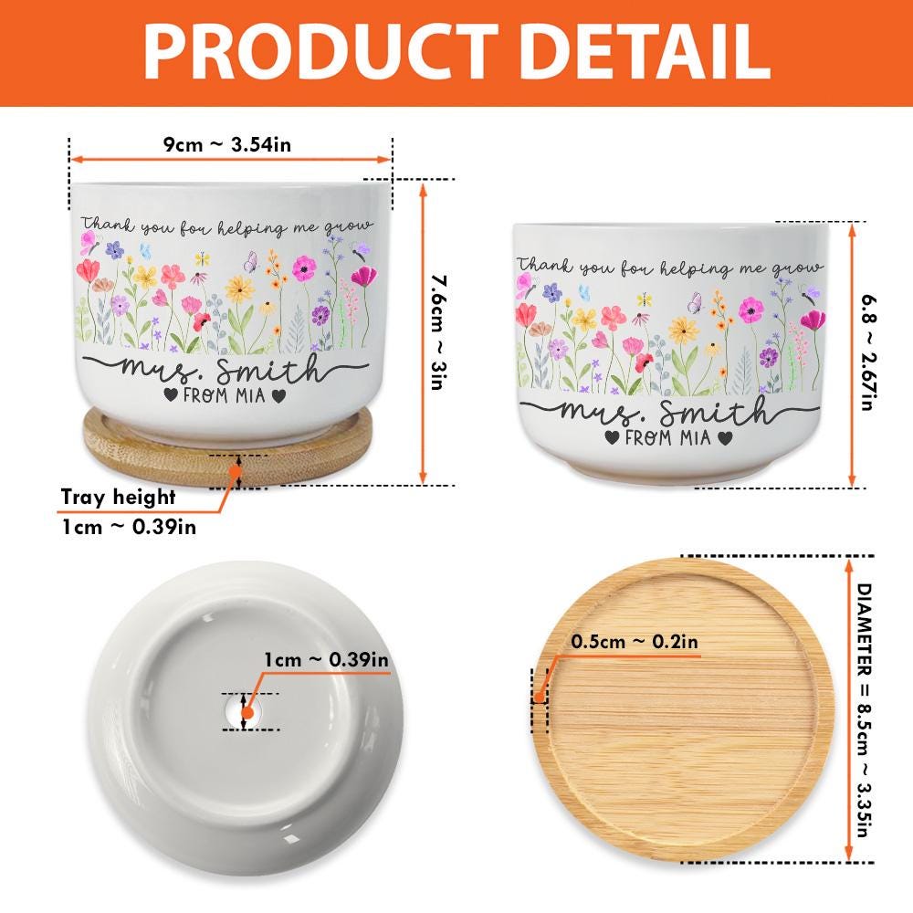 Custom Flower Pot for Teacher, Back To School, Thank You for Helping Me Grow Plant Pot, Teacher Appreciation Gift, Thank You Teacher Gifts