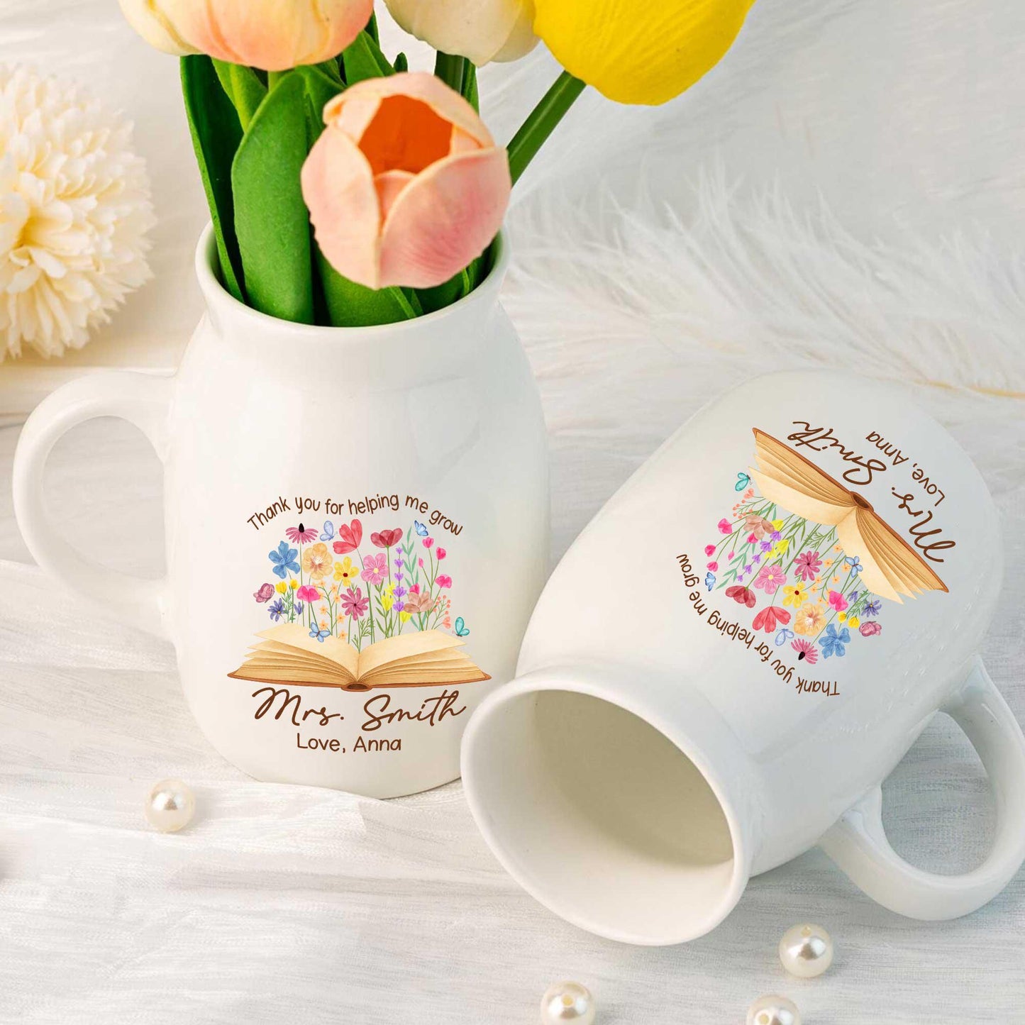 Teacher Appreciation Gift, Thank You for Helping Me Grow Custom Vase, Back To School Gift, Flower Vase for Teacher, Thank You Teacher Gifts