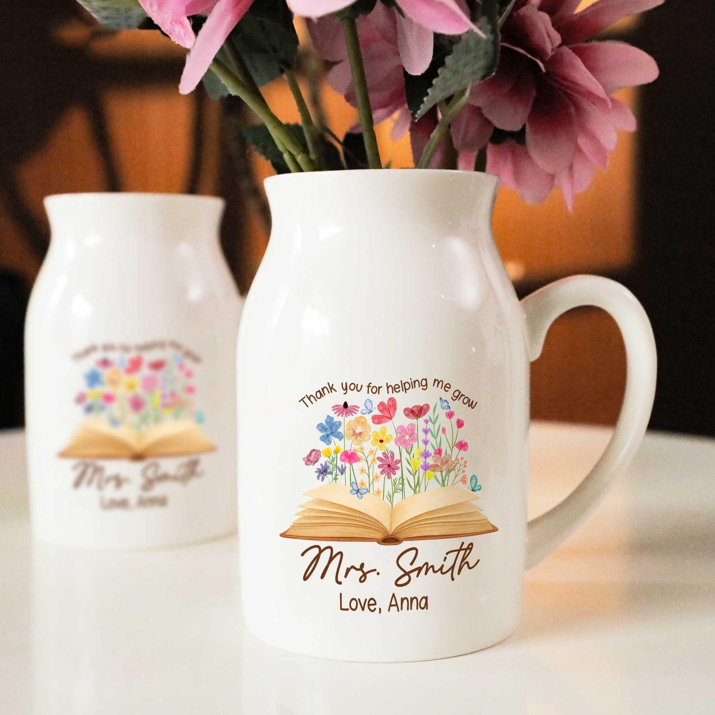 Teacher Appreciation Gift, Thank You for Helping Me Grow Custom Vase, Back To School Gift, Flower Vase for Teacher, Thank You Teacher Gifts