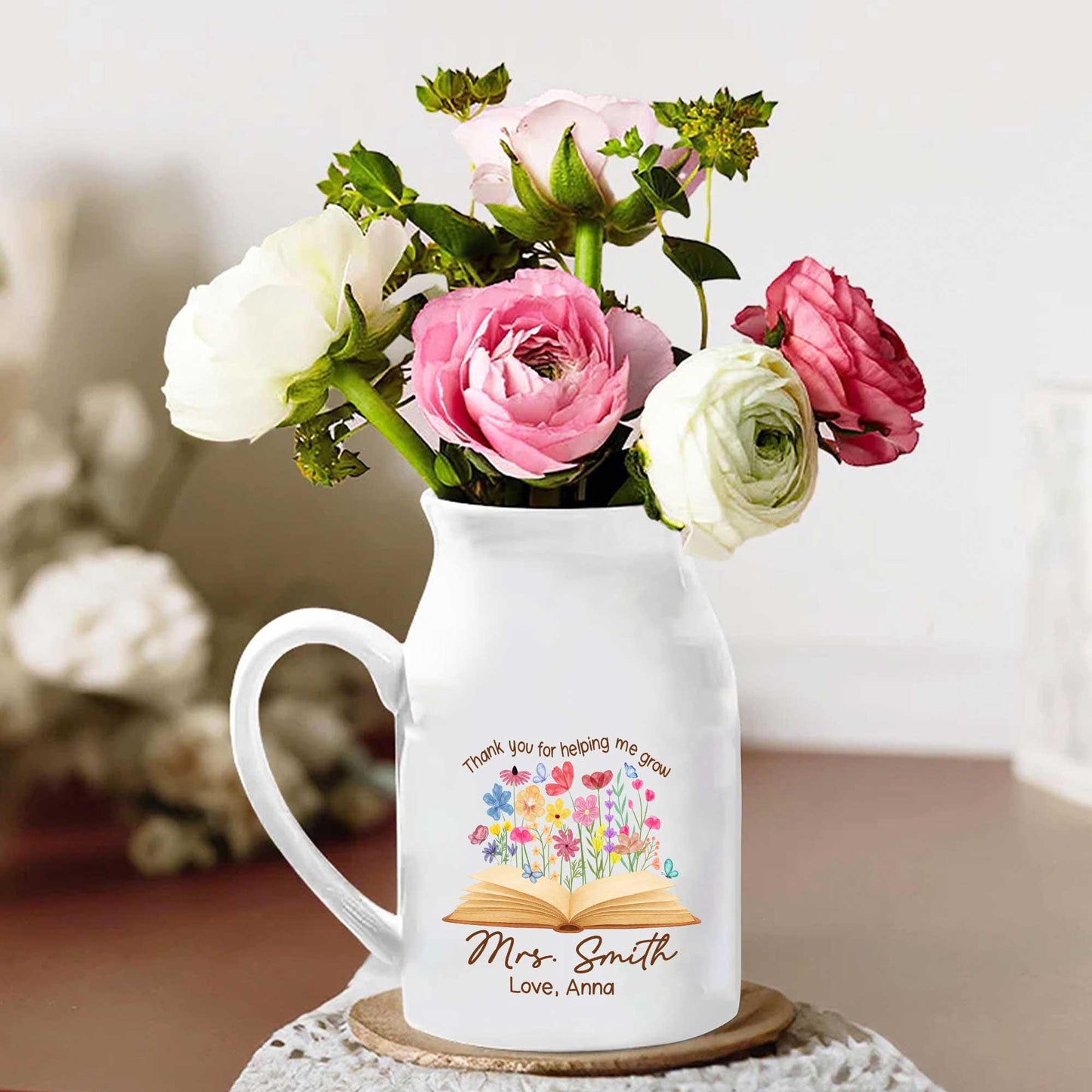 Teacher Appreciation Gift, Thank You for Helping Me Grow Custom Vase, Back To School Gift, Flower Vase for Teacher, Thank You Teacher Gifts