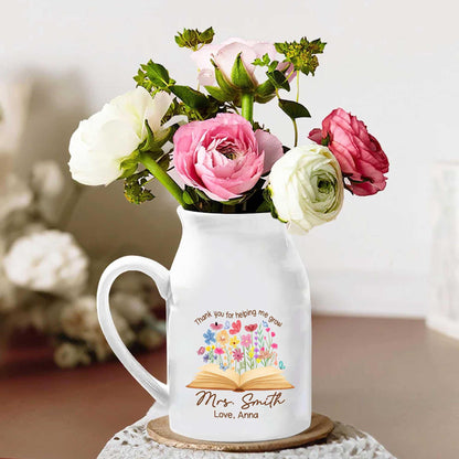 Teacher Appreciation Gift, Thank You for Helping Me Grow Custom Vase, Back To School Gift, Flower Vase for Teacher, Thank You Teacher Gifts