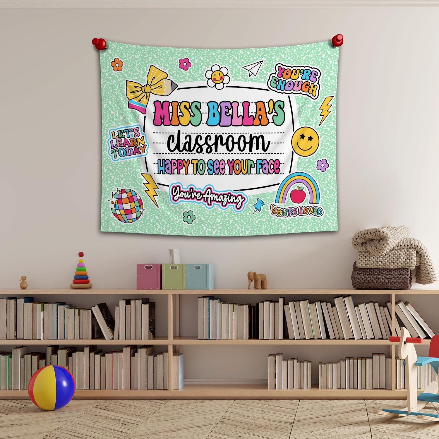 Custom Teacher Tapestry Classroom Tapestries, Happy To See Your Face, Teachers Name Gift, Teacher Appreciation Gifts, Back To School Gift
