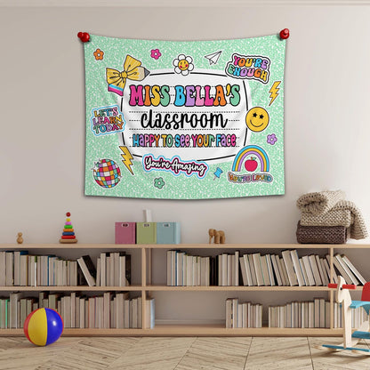 Custom Teacher Tapestry Classroom Tapestries, Happy To See Your Face, Teachers Name Gift, Teacher Appreciation Gifts, Back To School Gift