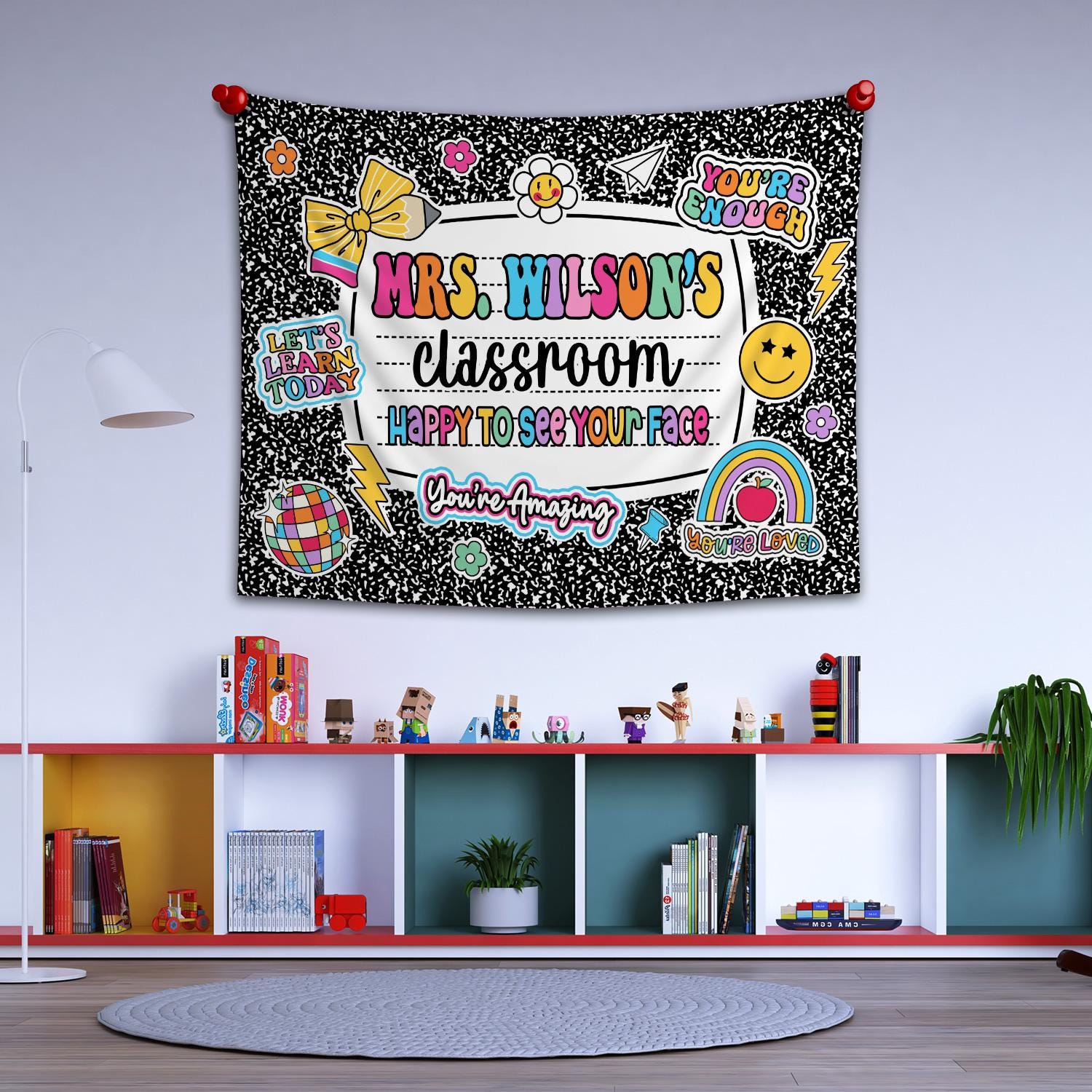 Custom Teacher Tapestry Classroom Tapestries, Happy To See Your Face, Teachers Name Gift, Teacher Appreciation Gifts, Back To School Gift