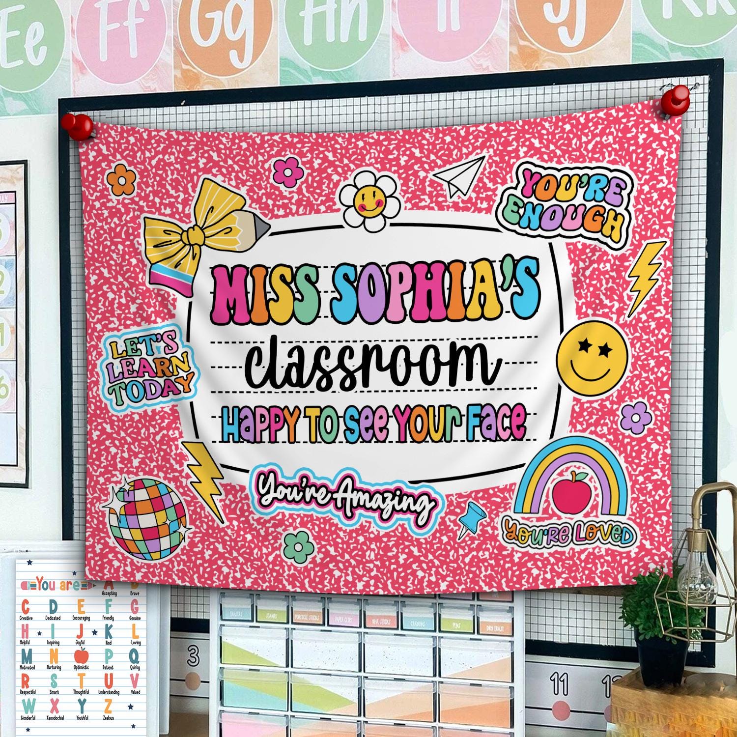 Custom Teacher Tapestry Classroom Tapestries, Happy To See Your Face, Teachers Name Gift, Teacher Appreciation Gifts, Back To School Gift