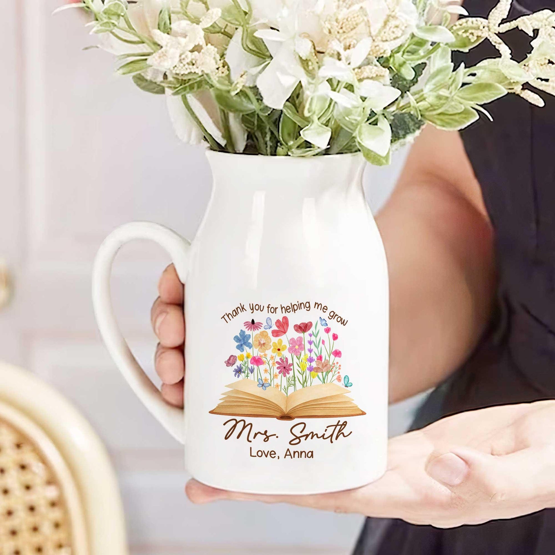 Teacher Appreciation Gift, Thank You for Helping Me Grow Custom Vase, Back To School Gift, Flower Vase for Teacher, Thank You Teacher Gifts