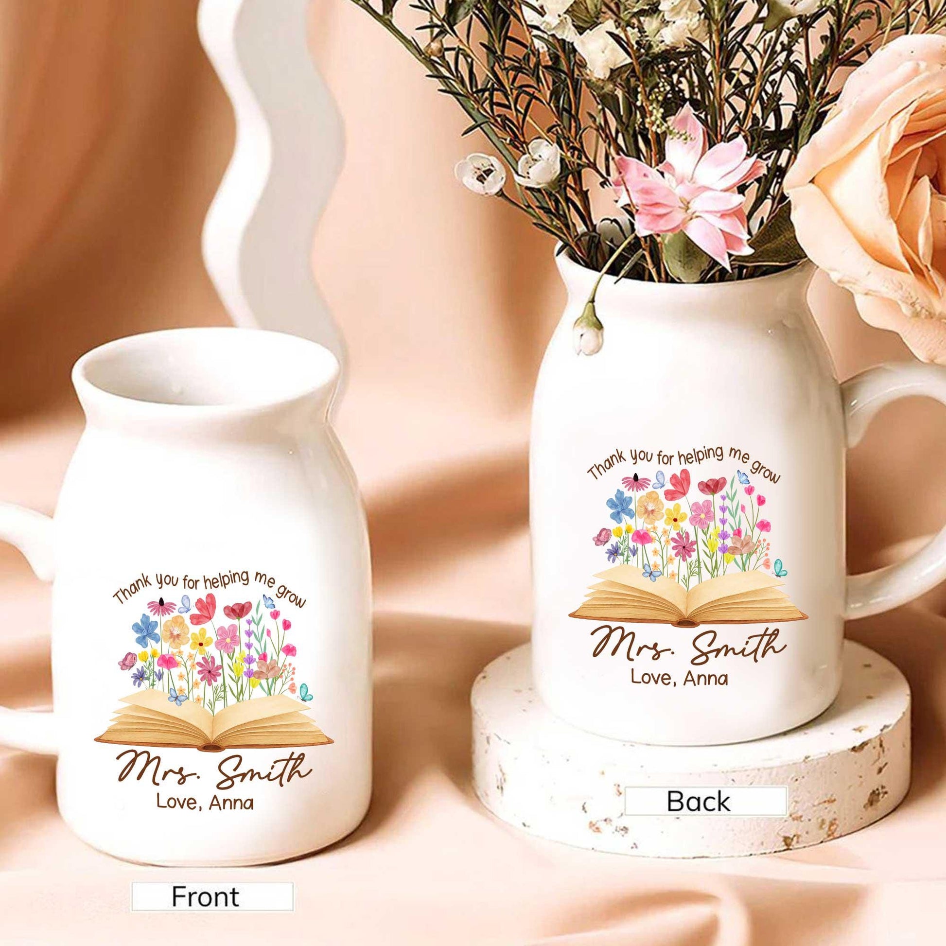 Teacher Appreciation Gift, Thank You for Helping Me Grow Custom Vase, Back To School Gift, Flower Vase for Teacher, Thank You Teacher Gifts