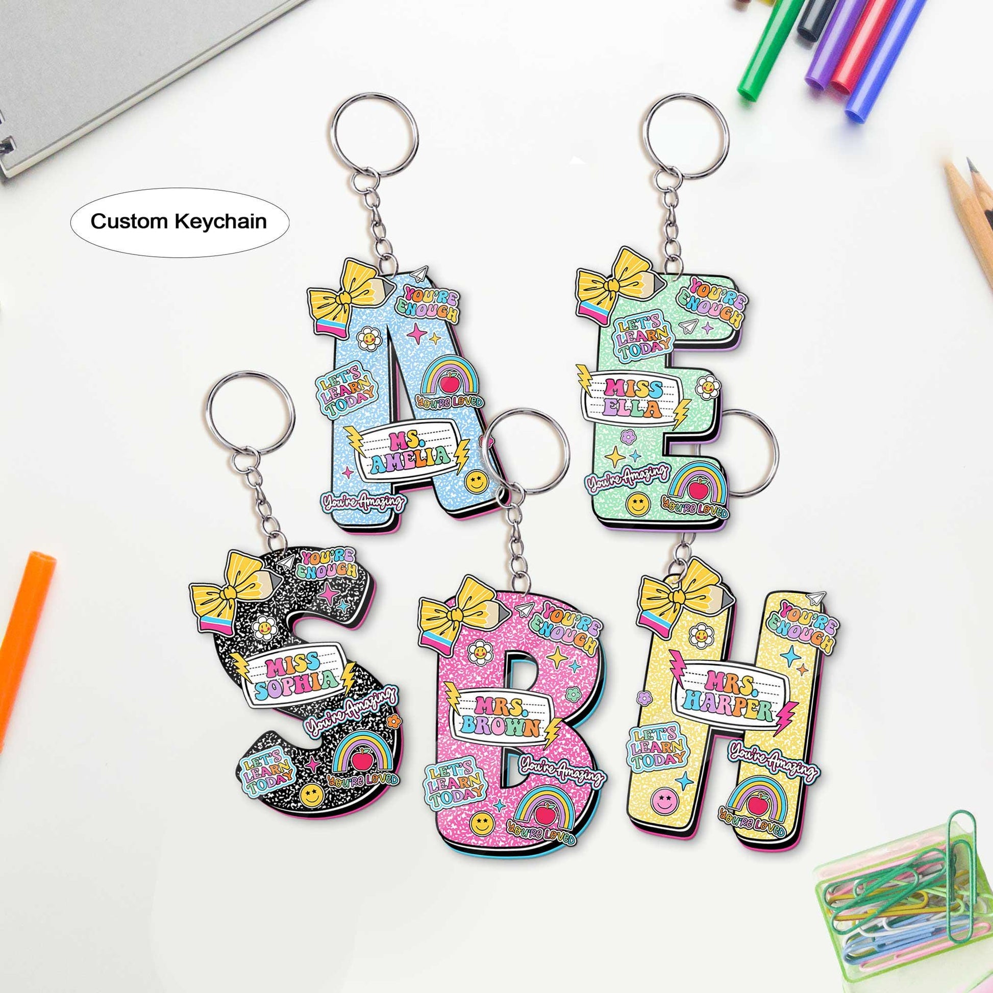 Custom Teacher Keychain Composition Book Keychain, Personalized Teacher Gift Back To School Gift, Teacher Appreciation Gift, Teacher Bag Tag