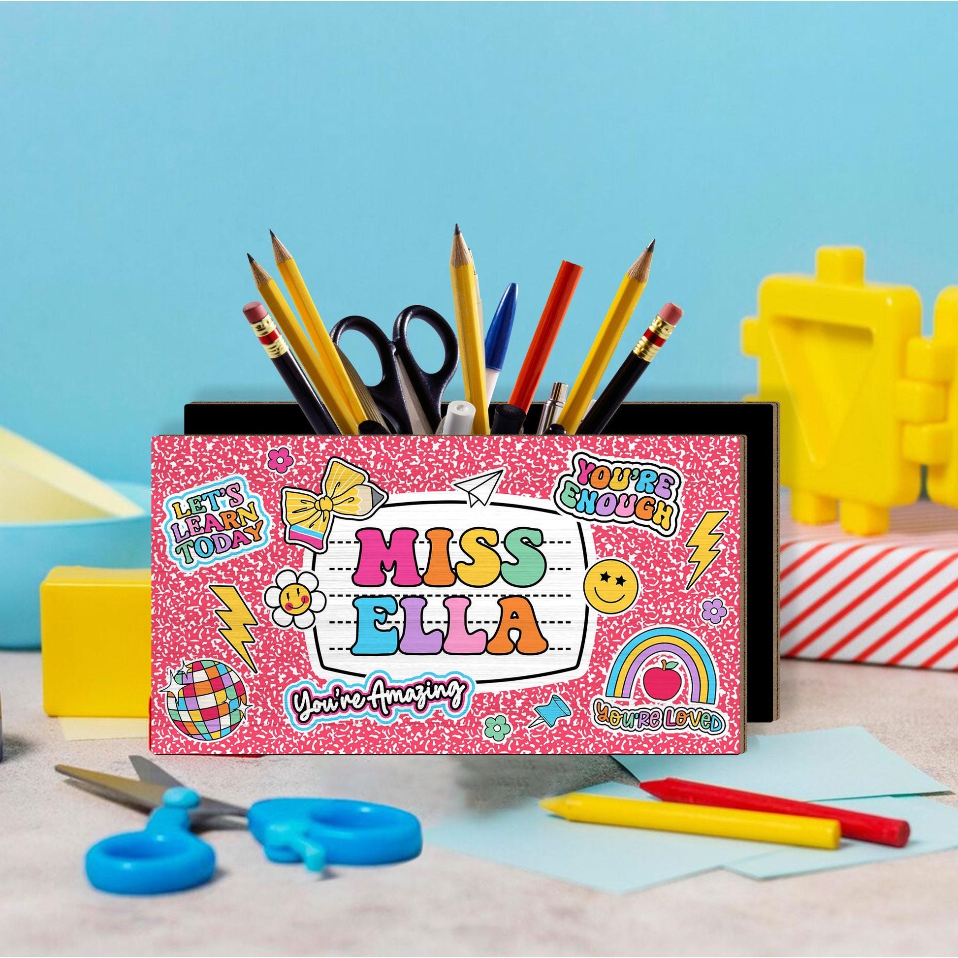 Personalized Teacher Pencil Holder, Teacher Appreciation Gift, Back To School, Office Decor Custom Pen Holder Teacher's Gift, Desk Organizer