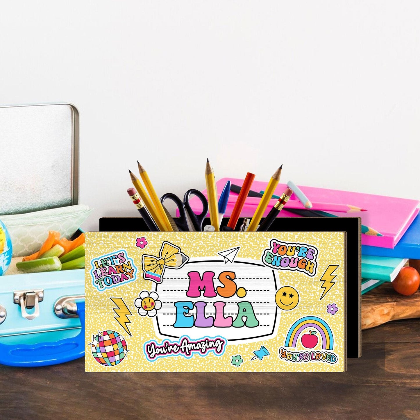 Personalized Teacher Pencil Holder, Teacher Appreciation Gift, Back To School, Office Decor Custom Pen Holder Teacher's Gift, Desk Organizer