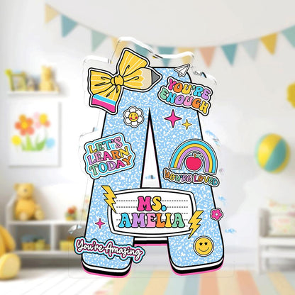 Personalized Teacher Name Acrylic Block Composition Book, Teacher Acrylic Name Plate Custom Desk Plaque Name Sign, Teacher Appreciation Gift