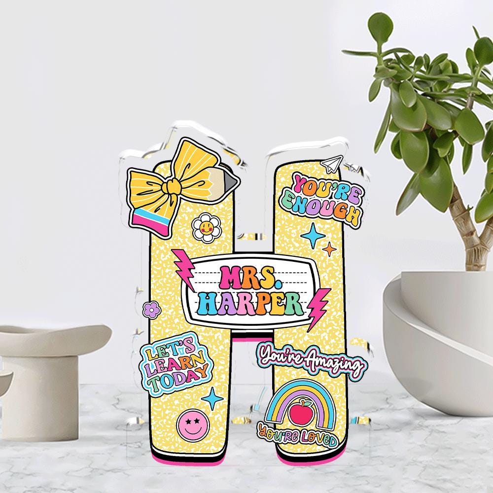 Personalized Teacher Name Acrylic Block Composition Book, Teacher Acrylic Name Plate Custom Desk Plaque Name Sign, Teacher Appreciation Gift