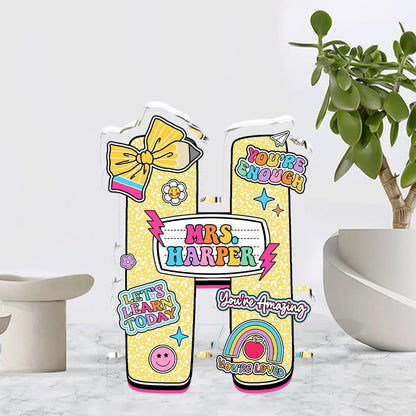 Personalized Teacher Name Acrylic Block Composition Book, Teacher Acrylic Name Plate Custom Desk Plaque Name Sign, Teacher Appreciation Gift