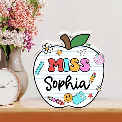 Personalized Teacher Acrylic Block Teacher Desk Plaque, Teacher Acrylic Name Plate Name Sign Gift, Teacher Appreciation Gift, Back To School