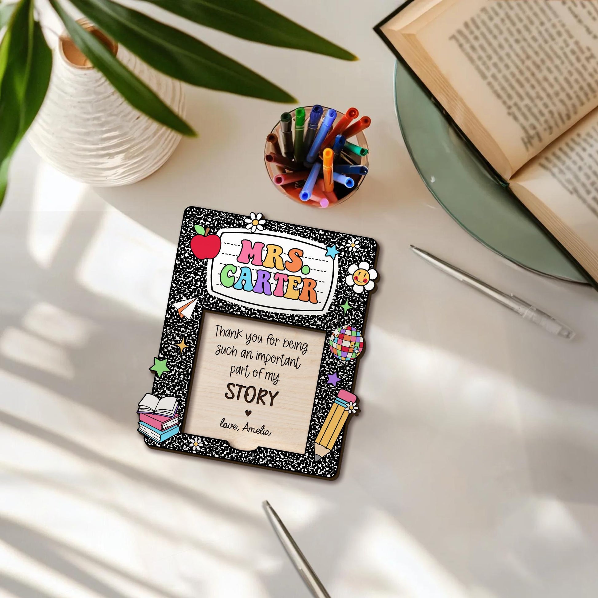 Custom Sticky Note Holder With Magnet Composition Book Teacher Notepad Holder, Thank You Gift Teacher Appreciation Gift, Back to School Gift