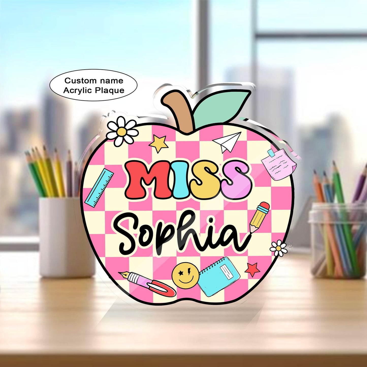 Personalized Teacher Acrylic Block Teacher Desk Plaque, Teacher Acrylic Name Plate Name Sign Gift, Teacher Appreciation Gift, Back To School