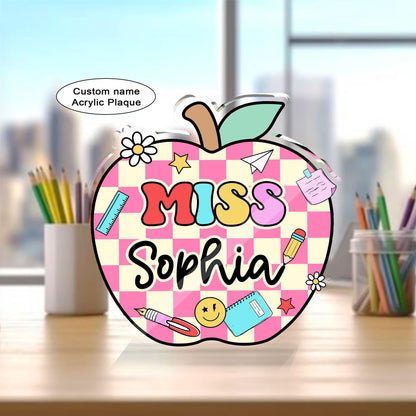 Personalized Teacher Acrylic Block Teacher Desk Plaque, Teacher Acrylic Name Plate Name Sign Gift, Teacher Appreciation Gift, Back To School