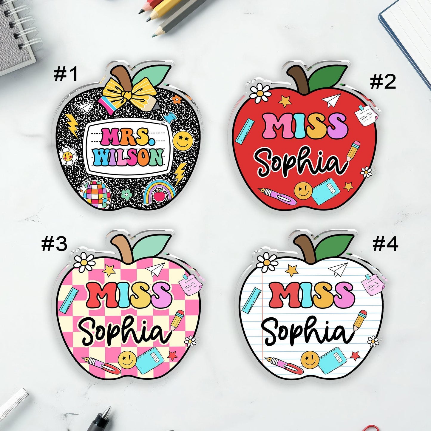 Custom Teacher Acrylic Block, Teacher Name Plate Desk Name Plaque, Back To School Gift, Teacher Gift, Teacher Desk Decor Apple, Office Decor
