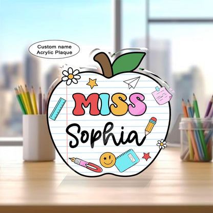 Custom Teacher Acrylic Block, Teacher Name Plate Desk Name Plaque, Back To School Gift, Teacher Gift, Teacher Desk Decor Apple, Office Decor