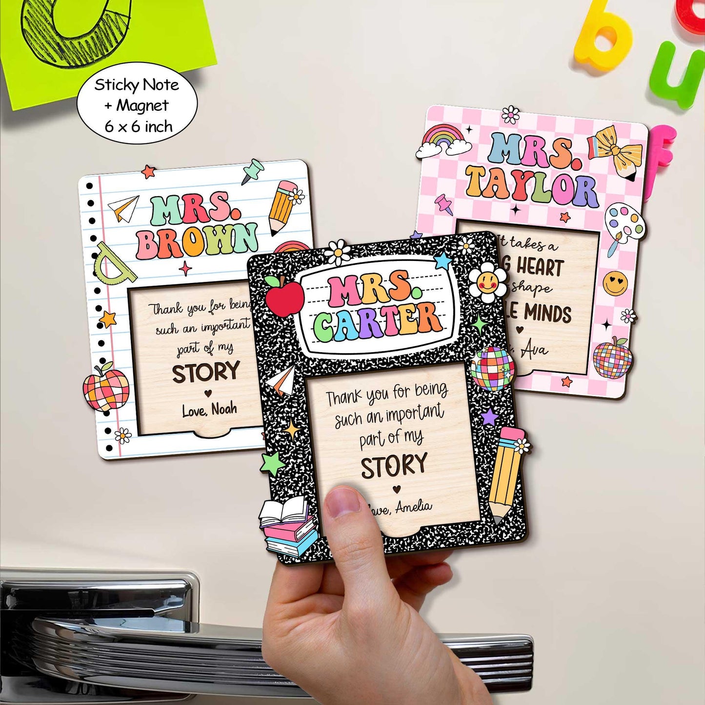 Custom Sticky Note Holder With Magnet Composition Book Teacher Notepad Holder, Thank You Gift Teacher Appreciation Gift, Back to School Gift