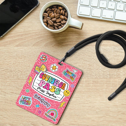 Personalized Teacher Hall Pass With Lanyard, Bathroom Pass Nurse Pass, Classroom Hall Pass Composition Book Theme, Teacher Appreciation Gift