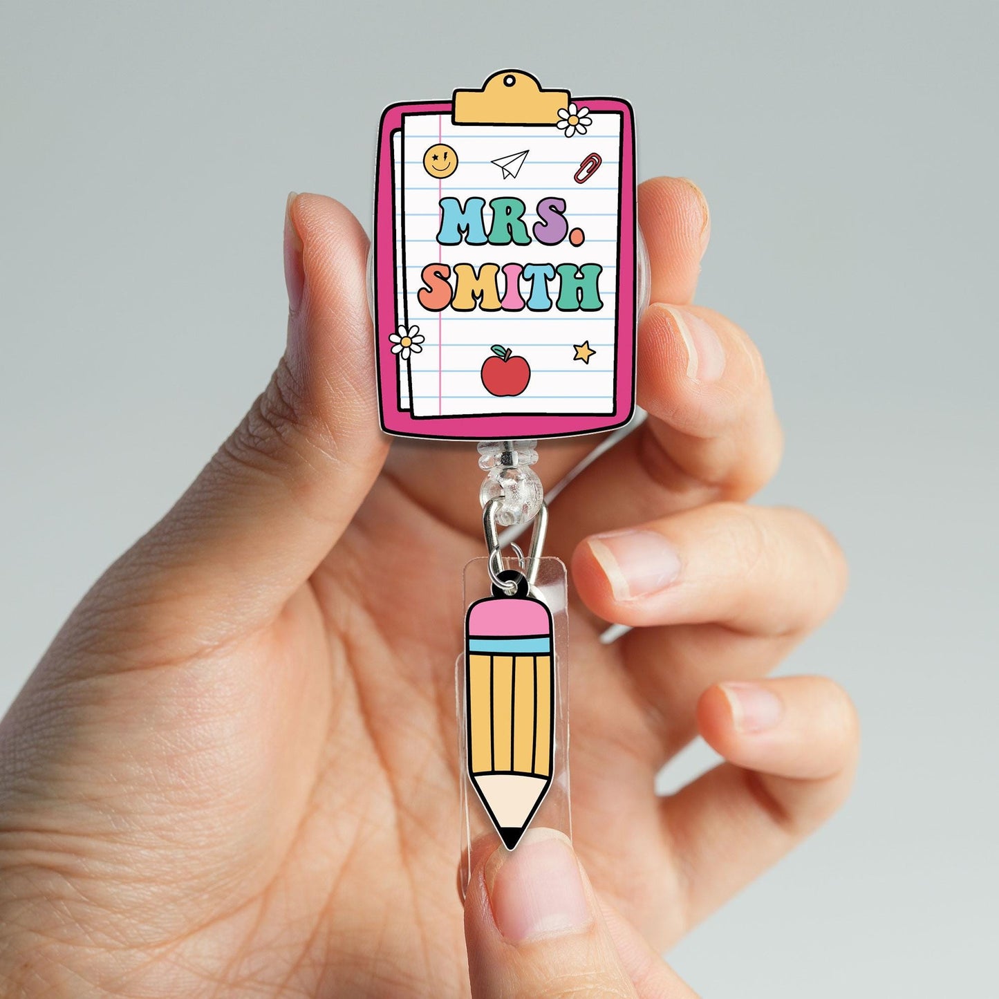 Personalized Teacher Badge Reel With Charm, ID Holder, Interchangeable Badge Reel, Teacher Appreciation Gift, Back to School Teacher Gift