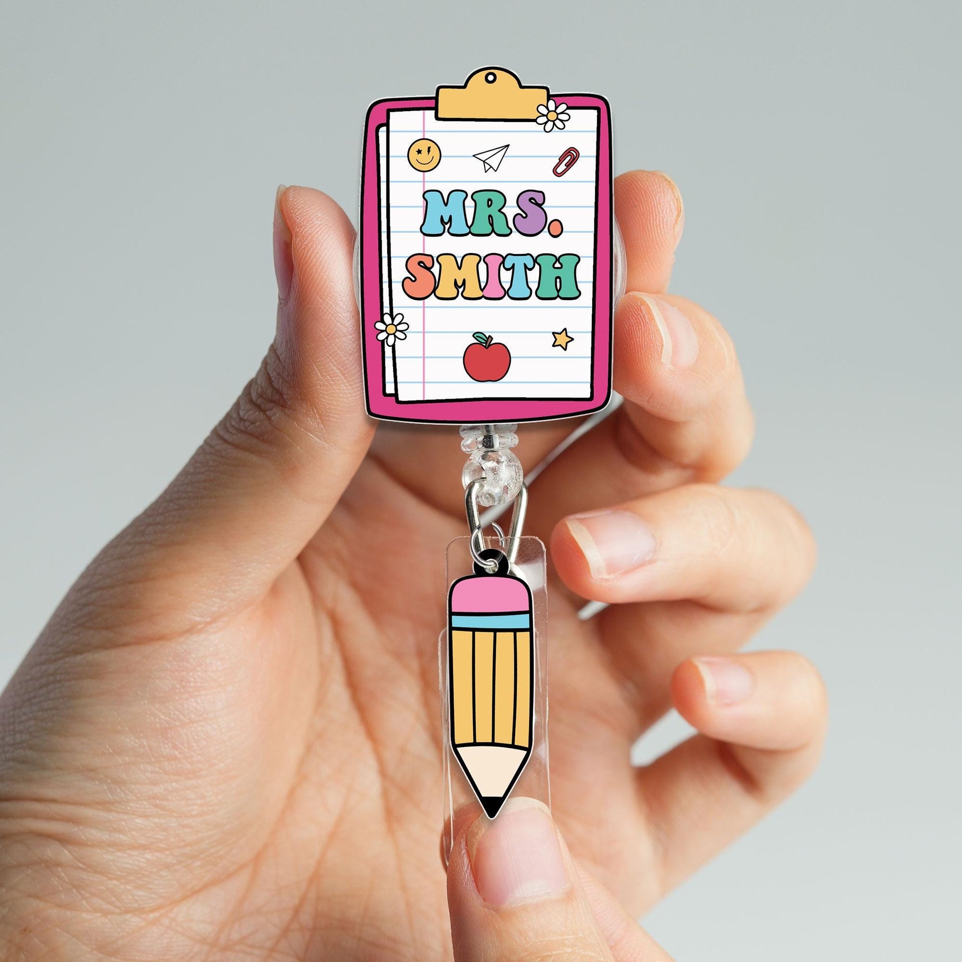 Personalized Teacher Badge Reel With Charm, ID Holder, Interchangeable Badge Reel, Teacher Appreciation Gift, Back to School Teacher Gift