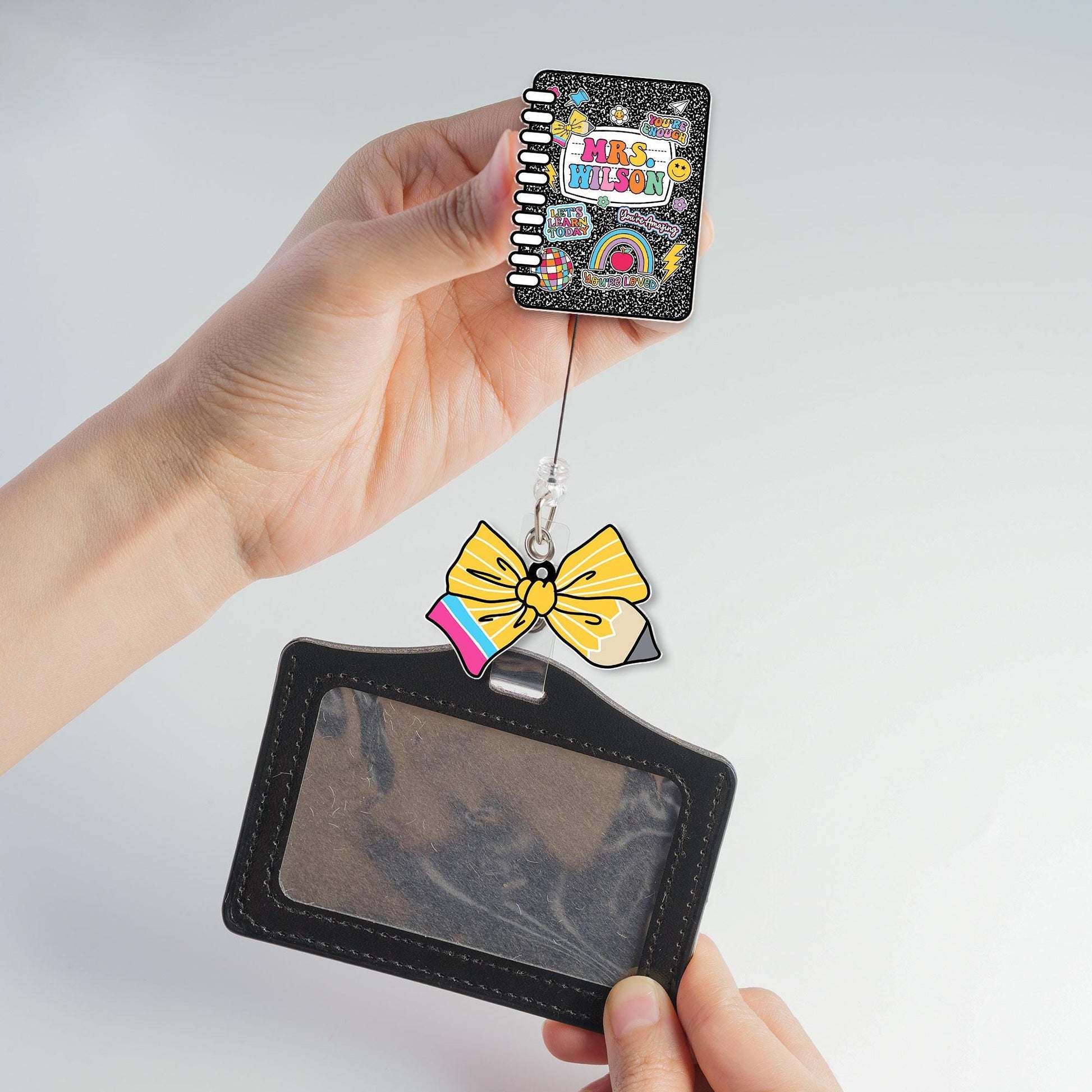 Custom Teacher Badge Reel, Composition Notebook Badge Reel, ID Holder, Retractable Badge Reel, Teacher Appreciation Gift Back to School Gift