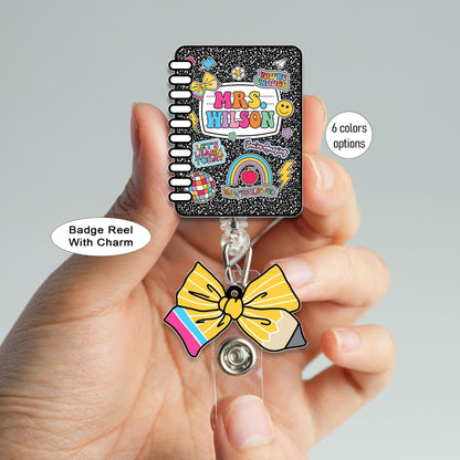 Custom Teacher Badge Reel, Composition Notebook Badge Reel, ID Holder, Retractable Badge Reel, Teacher Appreciation Gift Back to School Gift