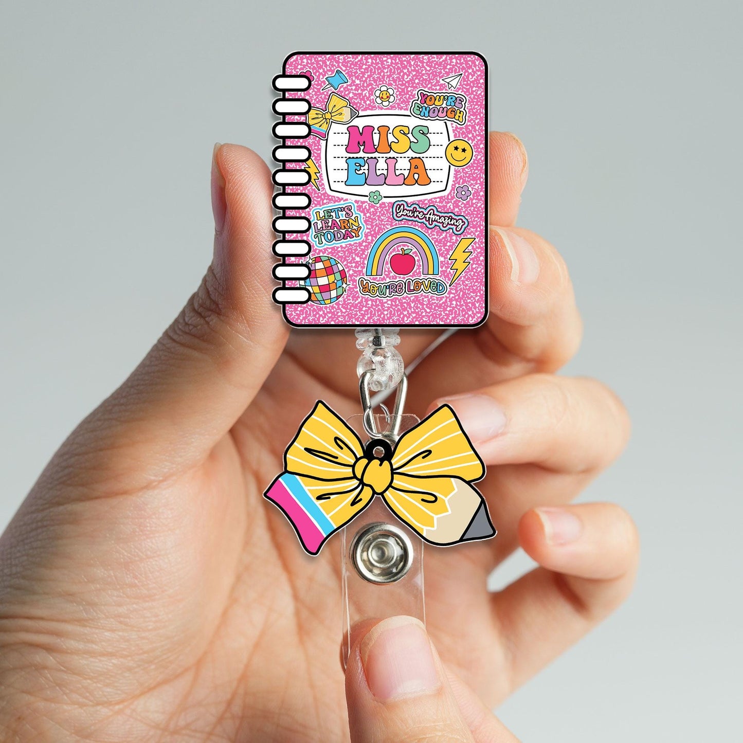 Custom Teacher Badge Reel, Composition Notebook Badge Reel, ID Holder, Retractable Badge Reel, Teacher Appreciation Gift Back to School Gift