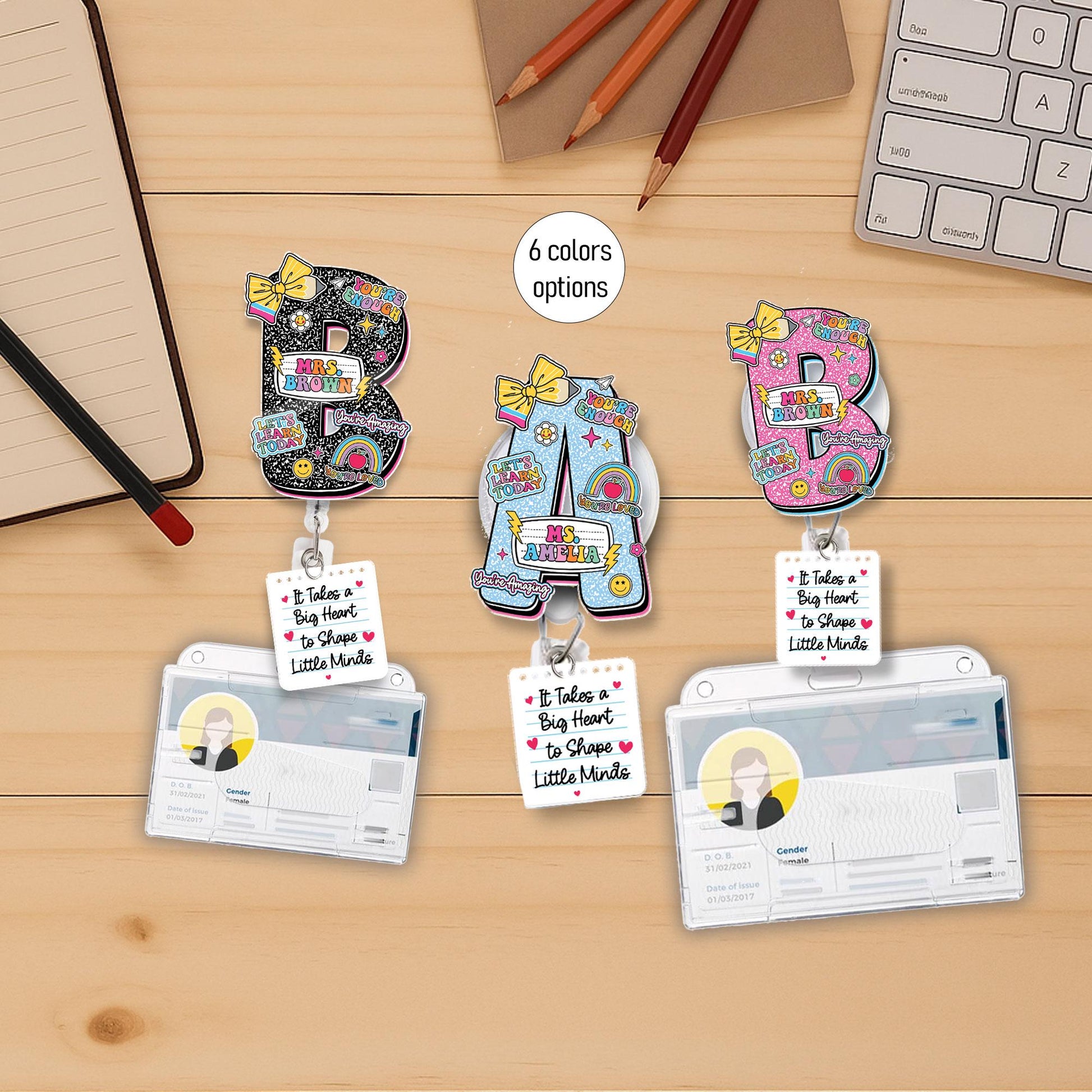 Teacher Badge Reel Composition Notebook Badge Reel, Custom ID Holder, Retractable Badge Reel, Teacher Appreciation Gift, Back to School Gift