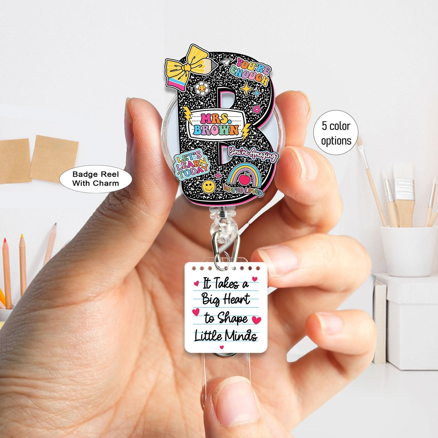 Teacher Badge Reel Composition Notebook Badge Reel, Custom ID Holder, Retractable Badge Reel, Teacher Appreciation Gift, Back to School Gift