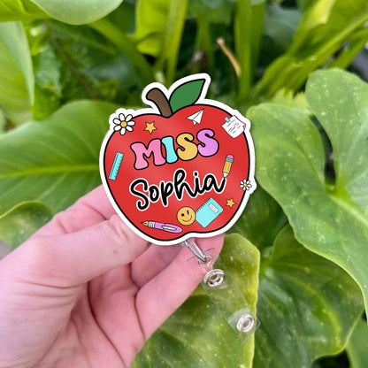 Personalized Teacher Badge Reel, Custom ID Holder Apple Badge Reel, Retractable Badge Reel, Teacher Appreciation Gift, Back to School Gift