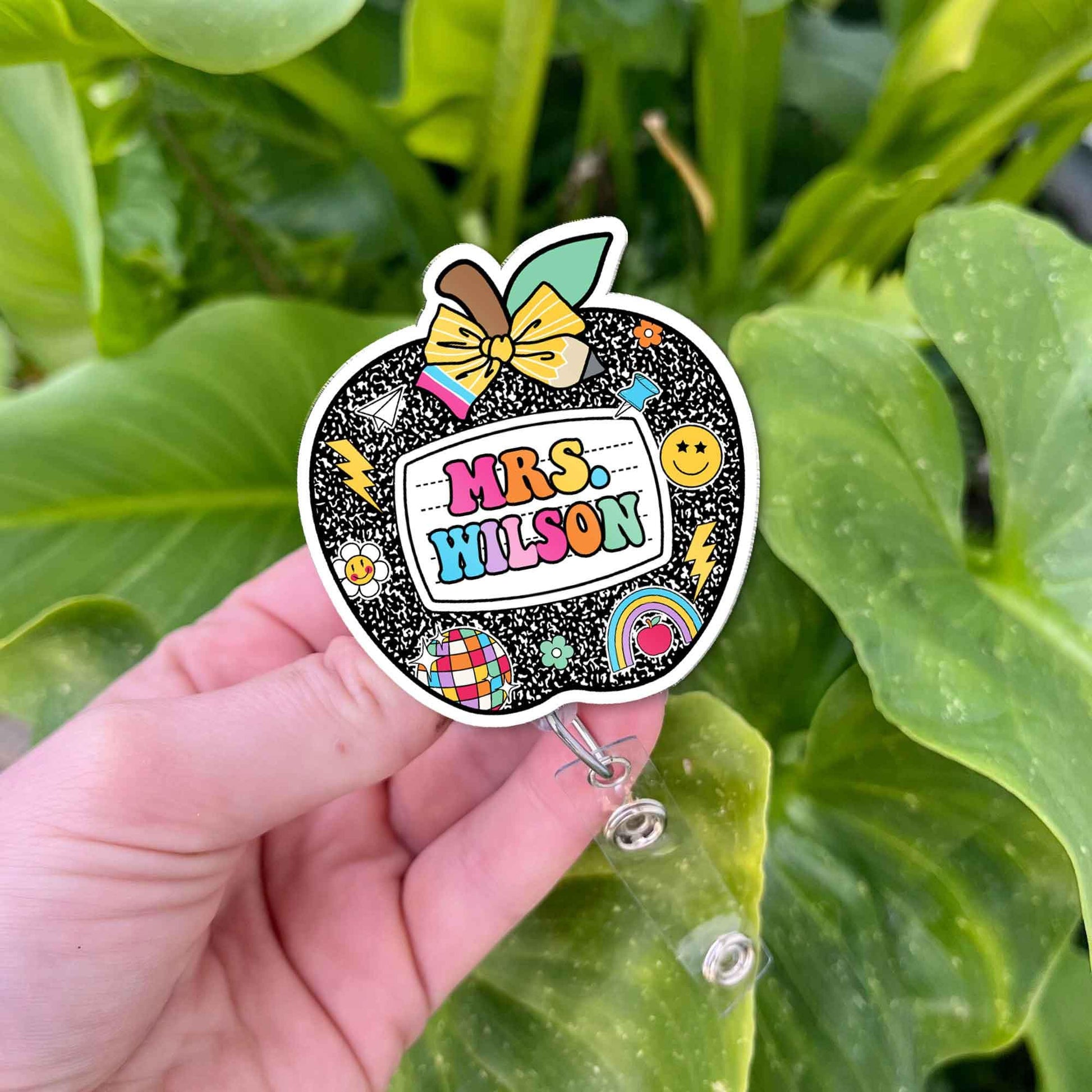 Personalized Teacher Badge Reel, Custom ID Holder Apple Badge Reel, Retractable Badge Reel, Teacher Appreciation Gift, Back to School Gift