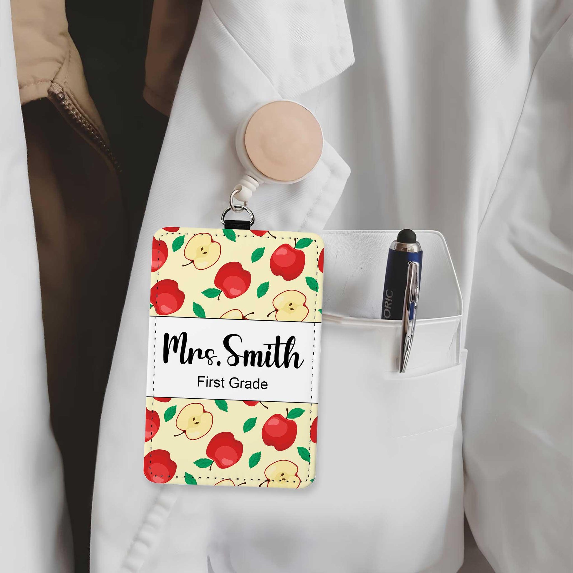 Custom Teacher ID Badge Holder ID Holder Teacher Apple Strawberry, Personalized Teacher Gift, Teacher Appreciation Gift, Back To School Gift